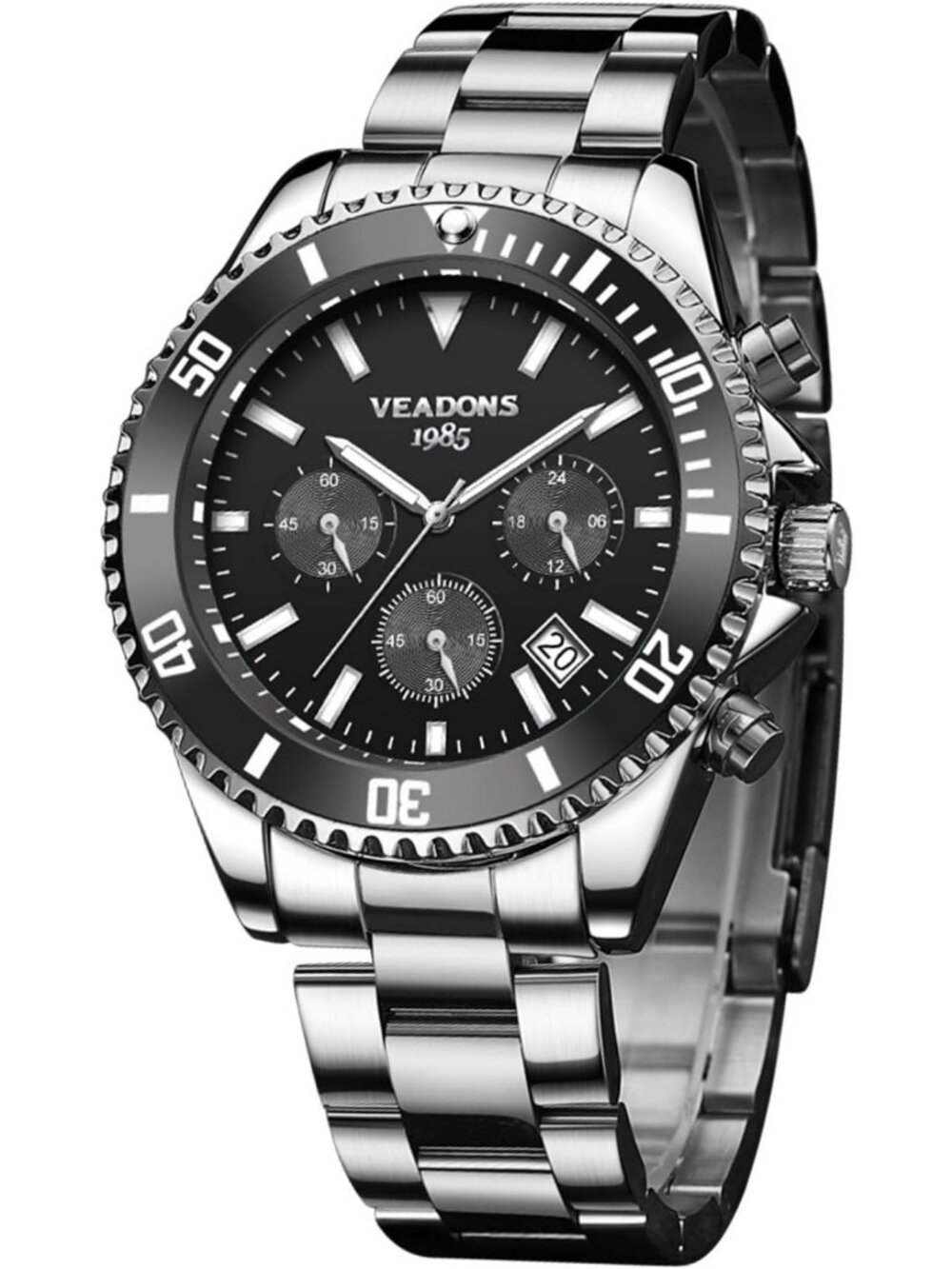 Stylish Waterproof Luminous Quartz Watch for Men, Stainless Steel Chronograph